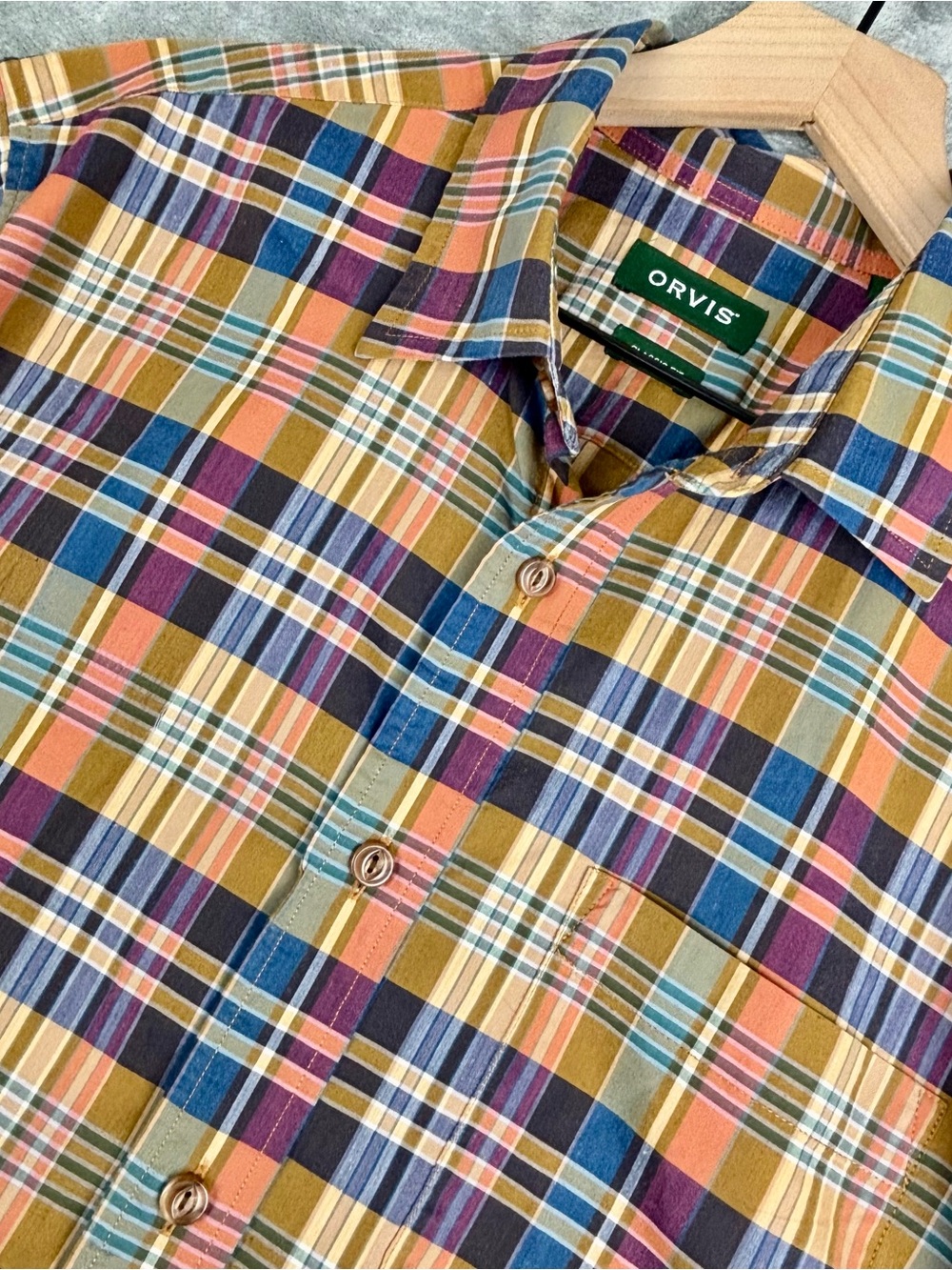 Orvis Classic Plaid Short Sleeve Button Up Shirt Mens Large Business Casual